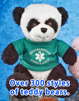 10" Elrud Panda Bears with green t-shirt with white colored imprint.