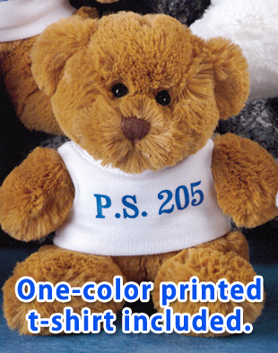 6" Jamie Bear with white colored t-shirt with blue imprint.